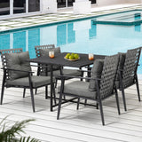 Livsip 5PCS Outdoor Dining Set Black Table and Rattan Chairs - Top-Down View