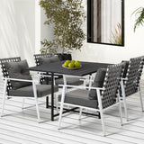 Livsip Outdoor Dining Set Balck Table Rattan White Chairs 5PC