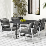 Livsip Outdoor Dining Set Balck Table Rattan White Chairs 5PC - Side View