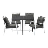 Livsip Outdoor Dining Set Balck Table Rattan White Chairs 5PC