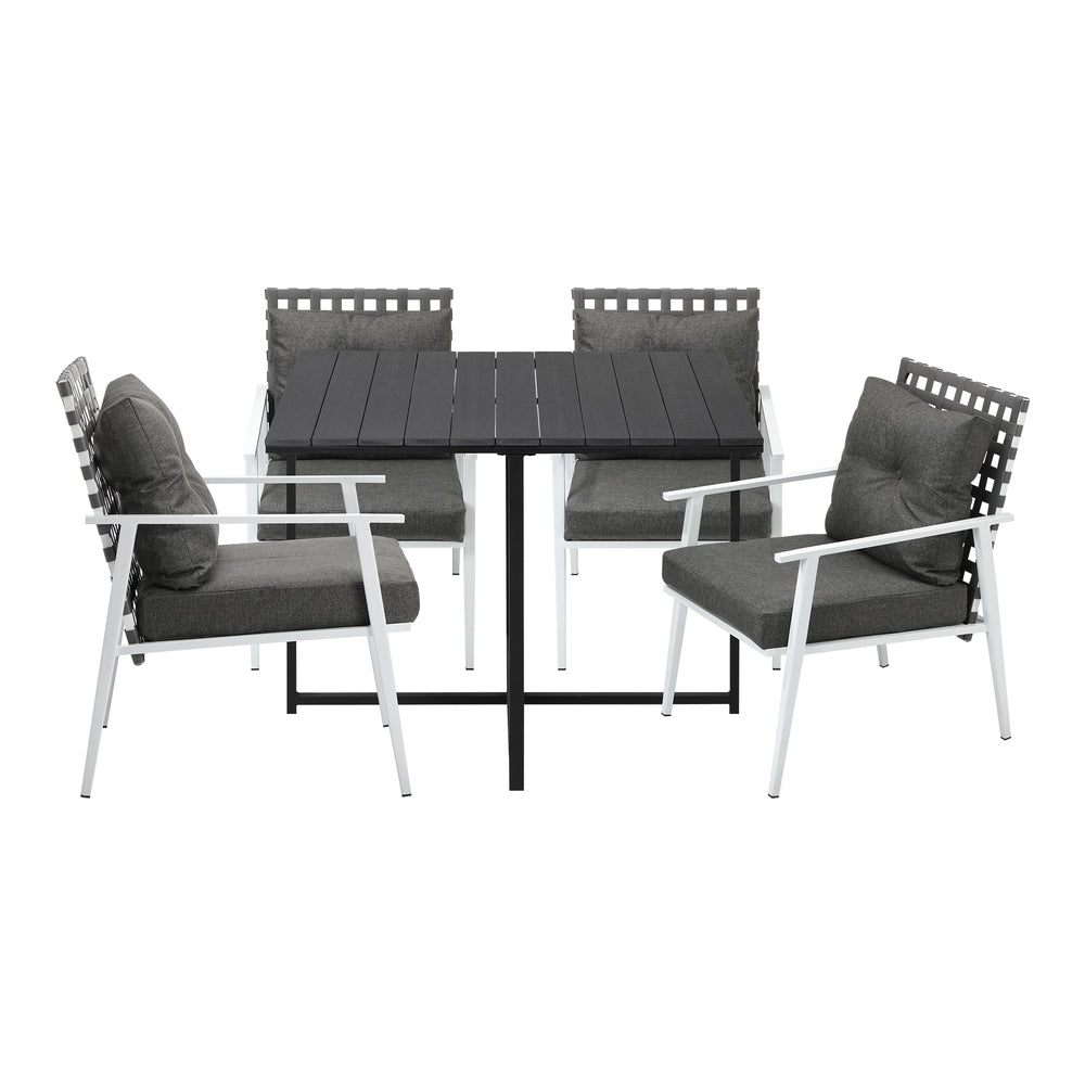 Livsip Outdoor Dining Set Balck Table Rattan White Chairs 5PC