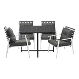 Livsip Outdoor Dining Set Balck Table Rattan White Chairs 5PC - Rear View
