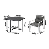 Livsip Outdoor Dining Set Balck Table Rattan White Chairs 5PC