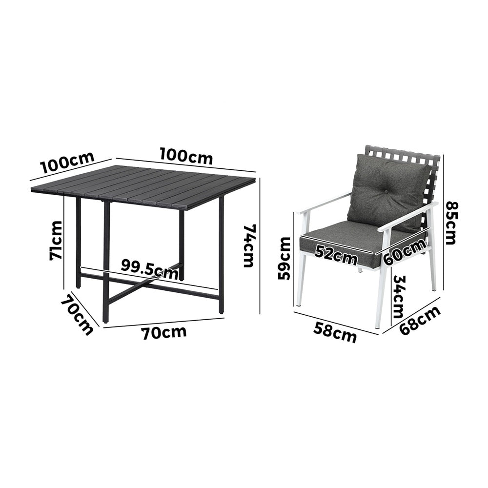 Livsip Outdoor Dining Set Balck Table Rattan White Chairs 5PC