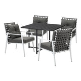 Livsip Outdoor Dining Set Balck Table Rattan White Chairs 5PC