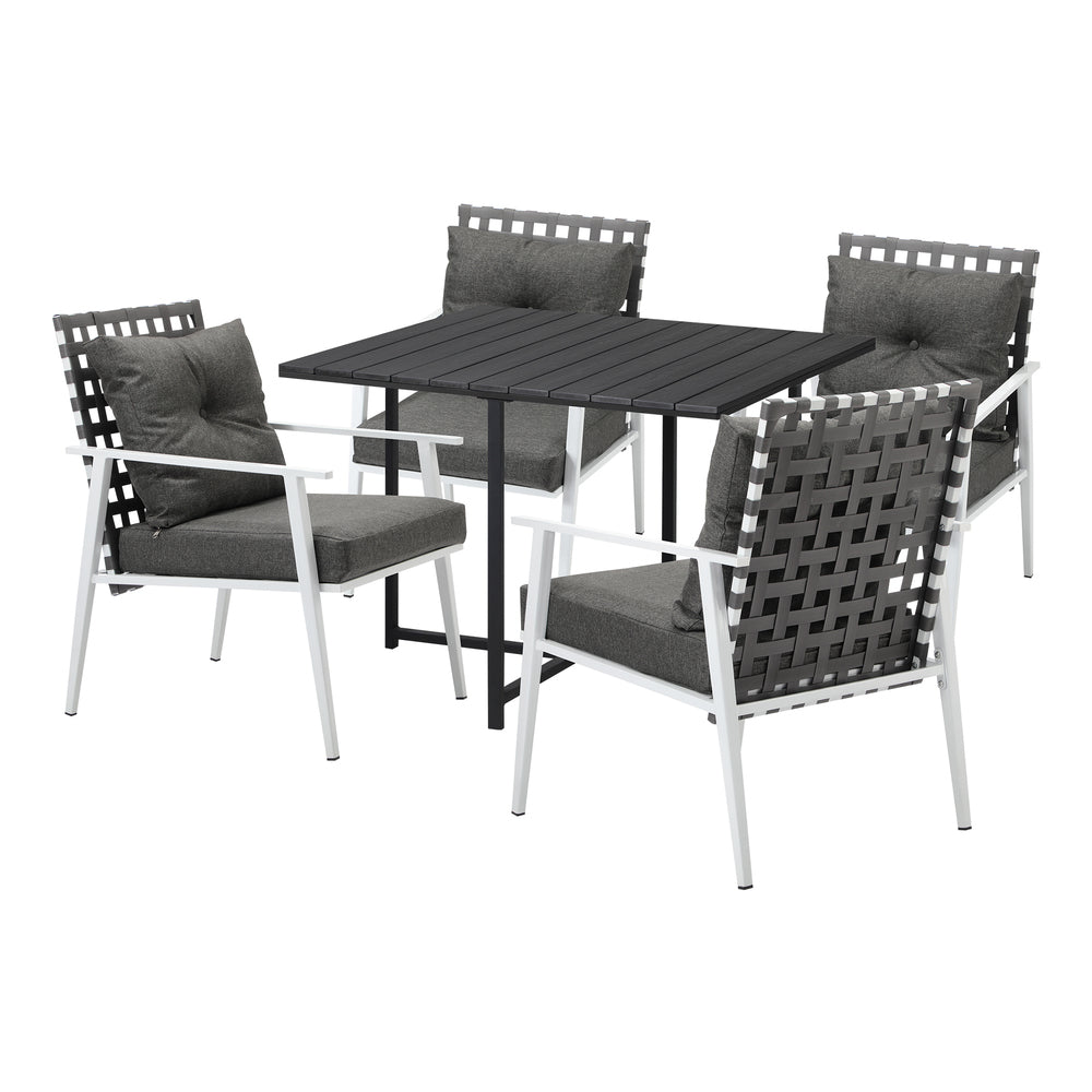 Livsip Outdoor Dining Set Balck Table Rattan White Chairs 5PC