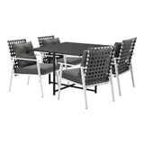 Livsip Outdoor Dining Set Balck Table Rattan White Chairs 5PC