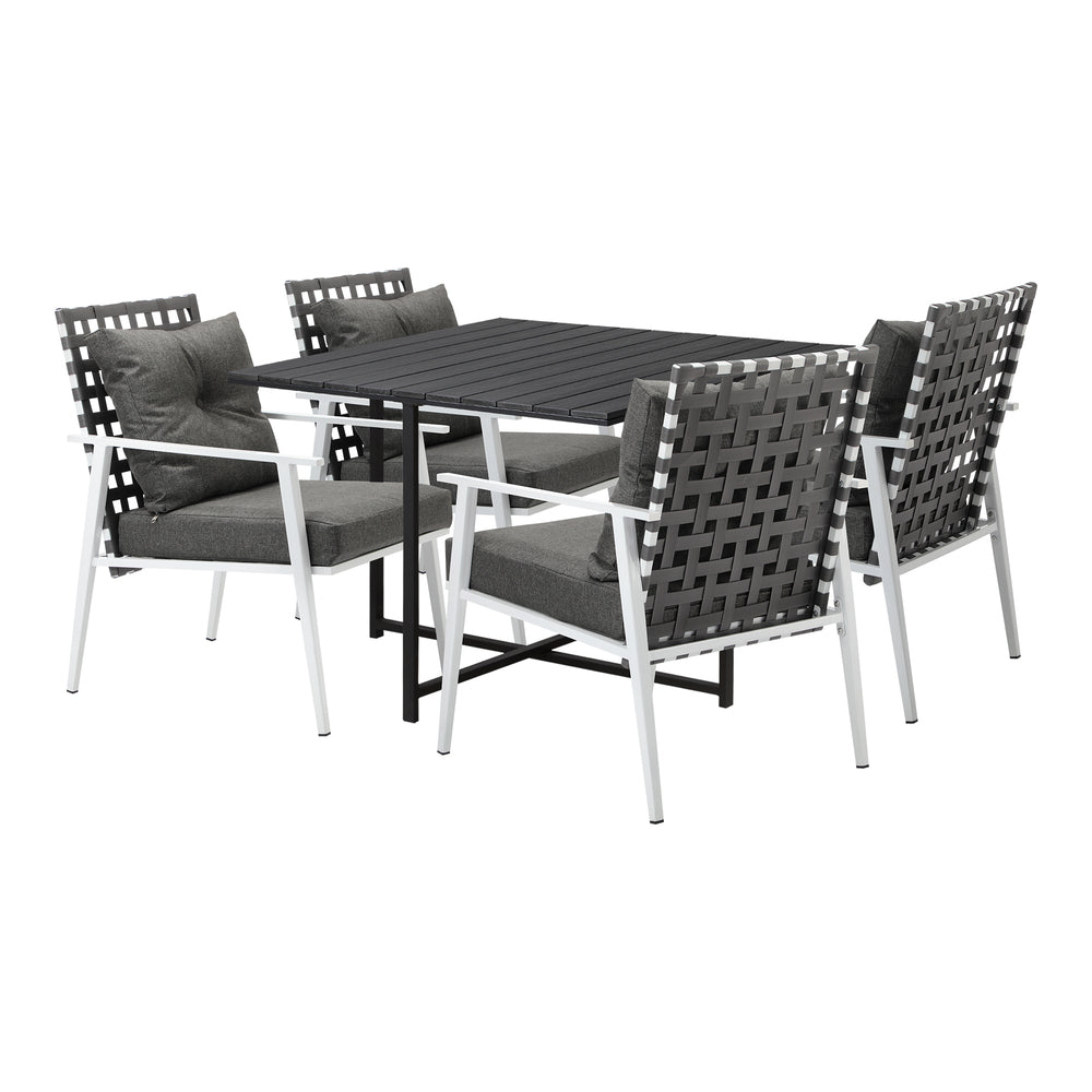 Livsip Outdoor Dining Set Balck Table Rattan White Chairs 5PC