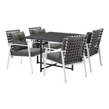 Livsip Outdoor Dining Set Balck Table Rattan White Chairs 5PC - Close-Up Angle
