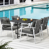 Livsip Outdoor Dining Set Balck Table Rattan White Chairs 5PC