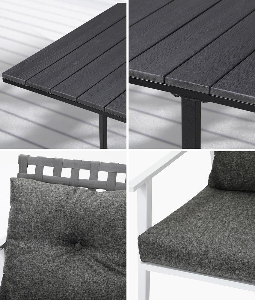Livsip Outdoor Dining Set Balck Table Rattan White Chairs 5PC