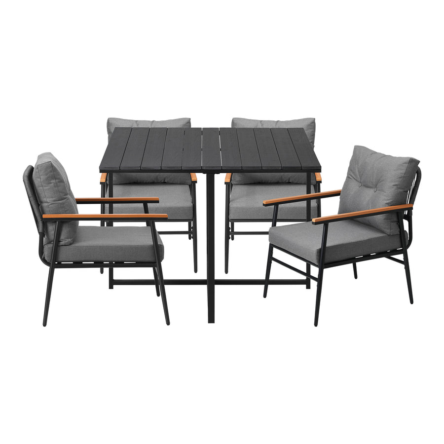 Livsip Outdoor Dining Set Garden Black Table and Chairs 4 Seater