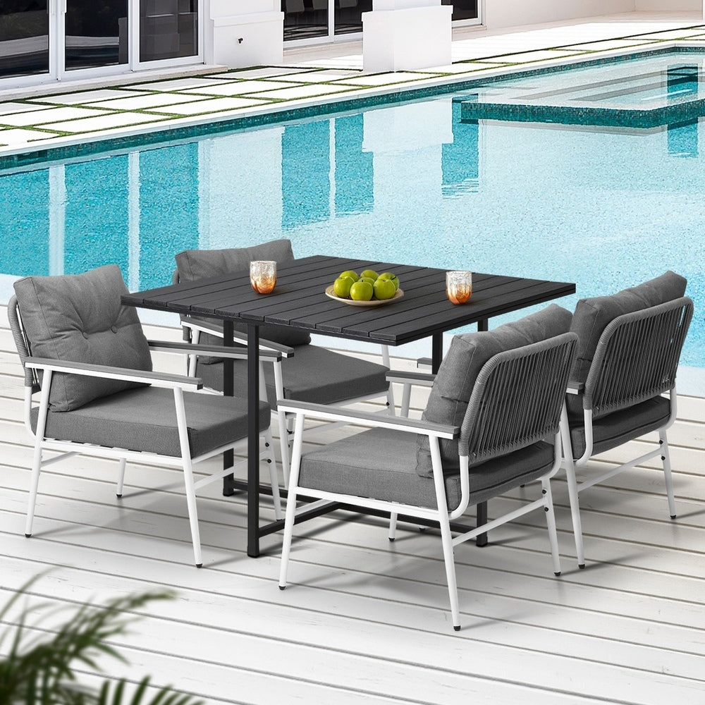 Livsip Outdoor Dining Set Black Table and Chairs 5PCS