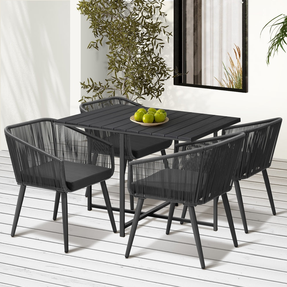 Livsip 5PCS Outdoor Dining Set Black Table Lounge Chairs