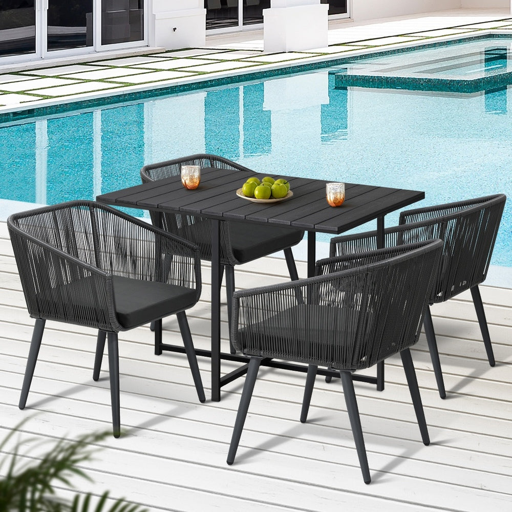 Livsip 5PCS Outdoor Dining Set Black Table Lounge Chairs