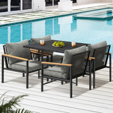 Livsip 4 Seater Outdoor Dining Set Wood-Plastic Black Table and Sofa Chairs - Rear View