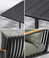Livsip 4 Seater Outdoor Dining Set Wood-Plastic Black Table and Sofa Chairs - Close-Up Angle