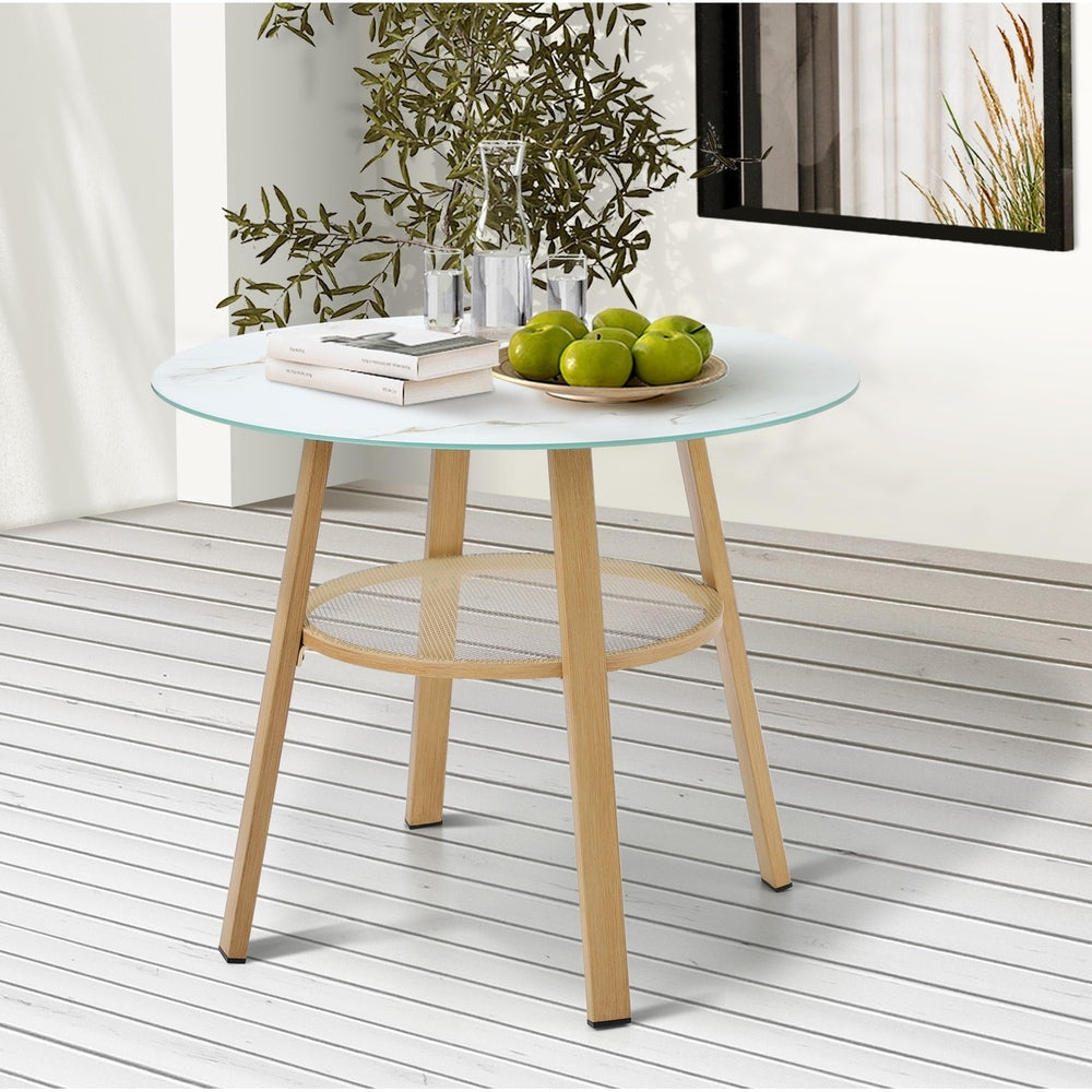 Livsip Outdoor Dining Table w/ Storage Shelf Brown 90cm