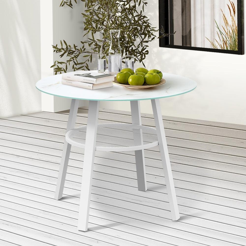 Livsip Outdoor Dining Table w/ Storage Shelf White 90cm