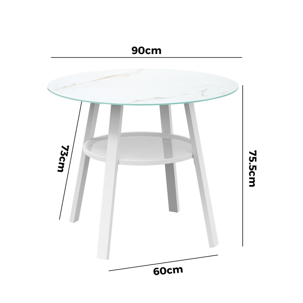 Livsip Outdoor Dining Table w/ Storage Shelf White 90cm