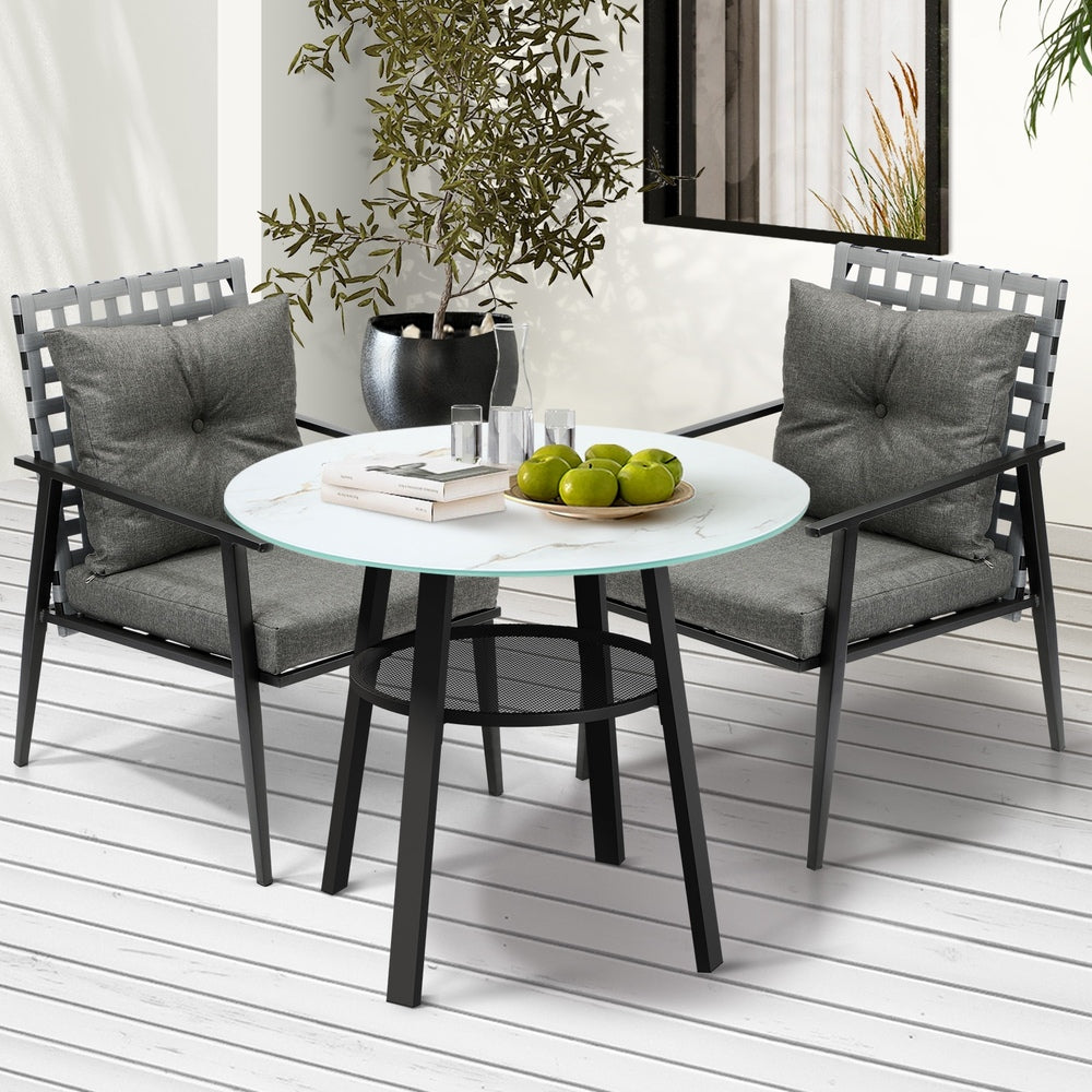 Livsip Outdoor Dining Set 2 Seater Rattan Armchair Glass Table
