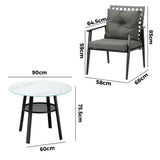 Livsip Outdoor Dining Set 2 Seater Rattan Armchair Glass Table