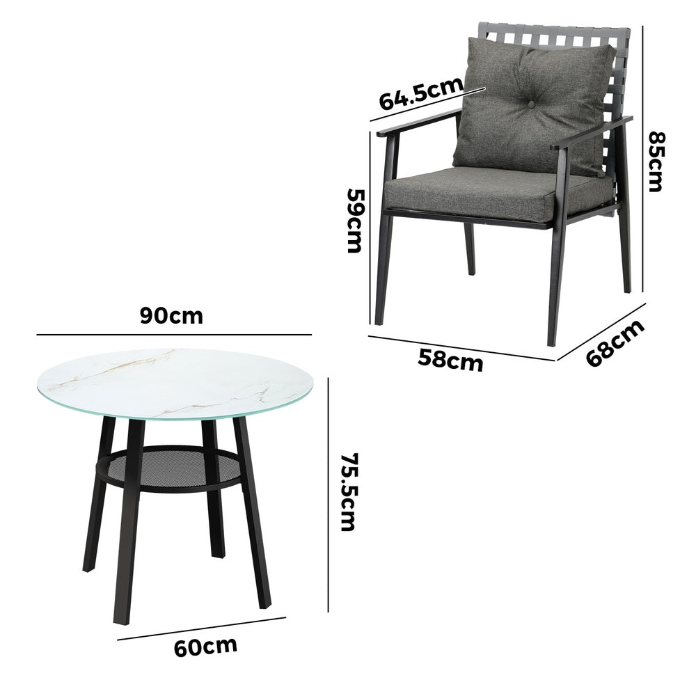 Livsip Outdoor Dining Set 2 Seater Rattan Armchair Glass Table