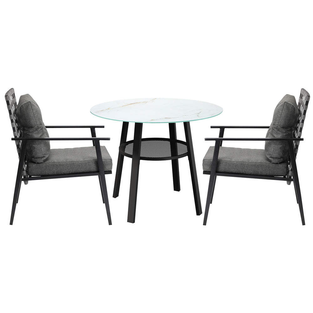 Livsip Outdoor Dining Set 2 Seater Rattan Armchair Glass Table