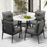 Livsip Outdoor Dining Set 4 Seater Rattan Armchair Glass Table