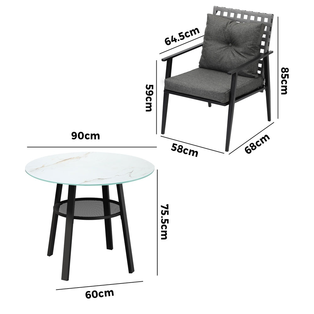 Livsip Outdoor Dining Set 4 Seater Rattan Armchair Glass Table