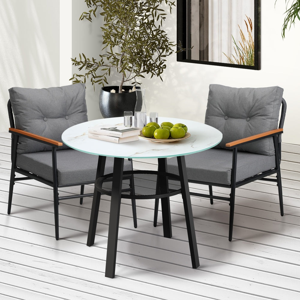 Livsip Outdoor Dining Set 3PC Lounge Setting Table Storage Shelf