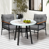 Livsip Outdoor Dining Set 3PC Lounge Setting Table Storage Shelf - Close-Up Angle