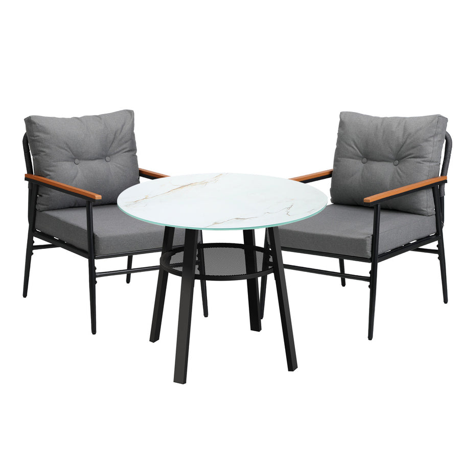 Livsip Outdoor Dining Set 3PC Lounge Setting Table Storage Shelf