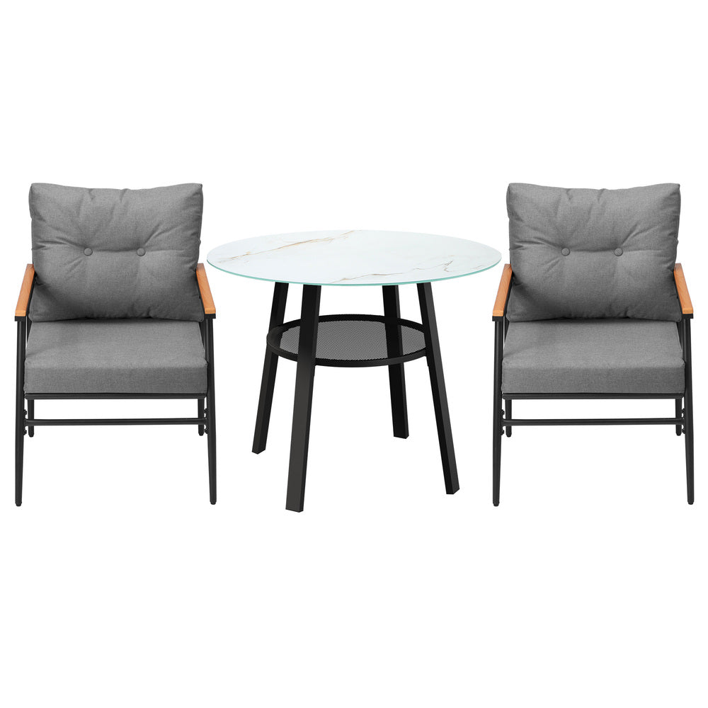 Livsip Outdoor Dining Set 3PC Lounge Setting Table Storage Shelf