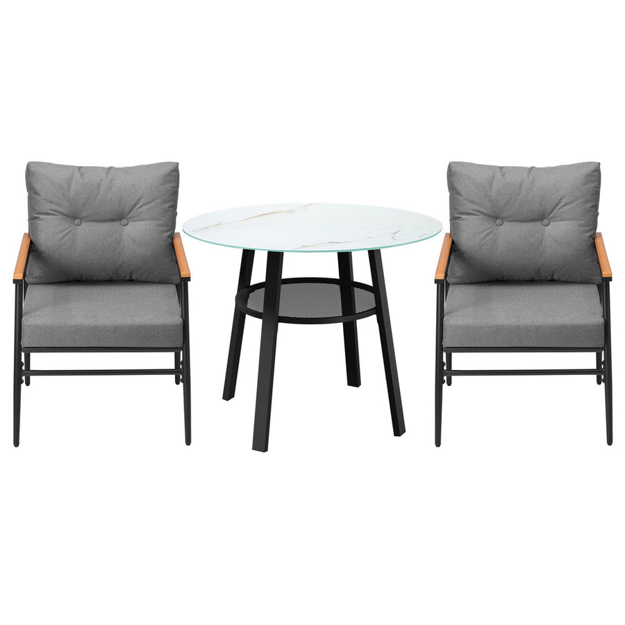 Livsip Outdoor Dining Set 3PC Lounge Setting Table Storage Shelf