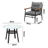 Livsip Outdoor Dining Set 3PC Lounge Setting Table Storage Shelf - Front View