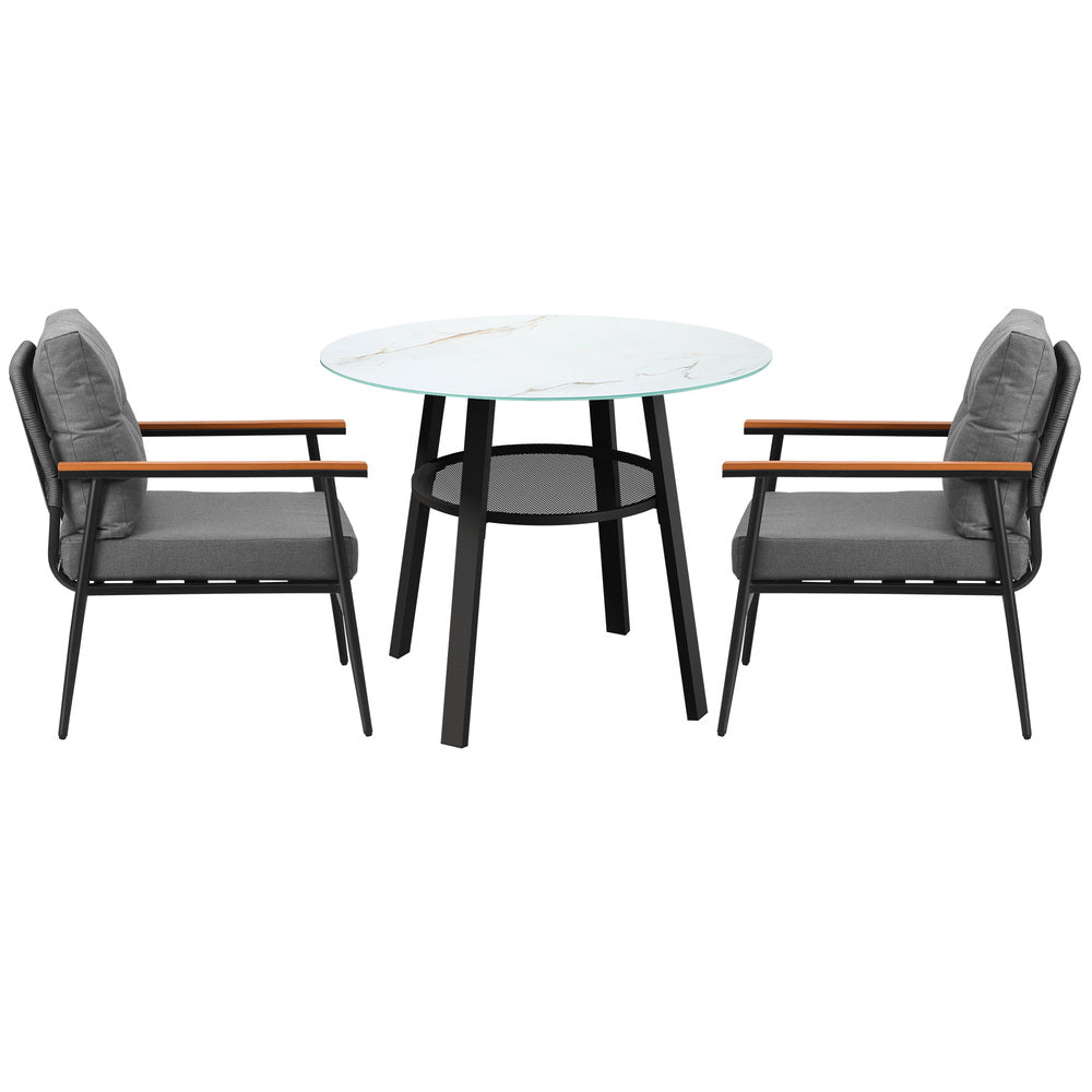 Livsip Outdoor Dining Set 3PC Lounge Setting Table Storage Shelf