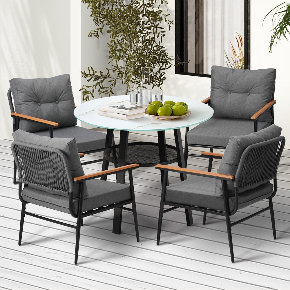 Livsip Outdoor Dining Set 5PC Lounge Setting Table Storage Shelf