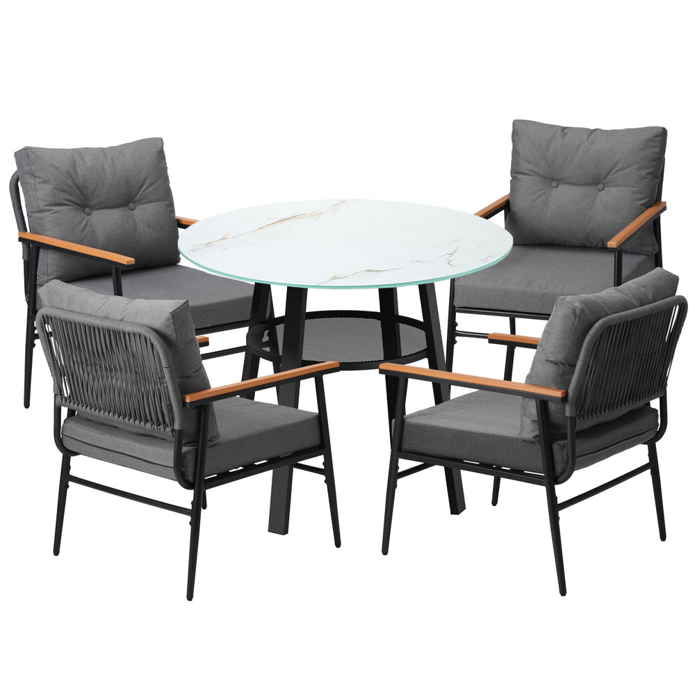 Livsip Outdoor Dining Set 5PC Lounge Setting Table Storage Shelf