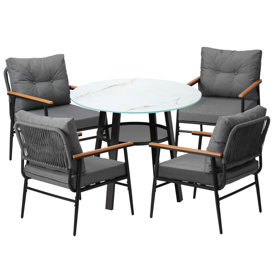 Livsip Outdoor Dining Set 5PC Lounge Setting Table Storage Shelf