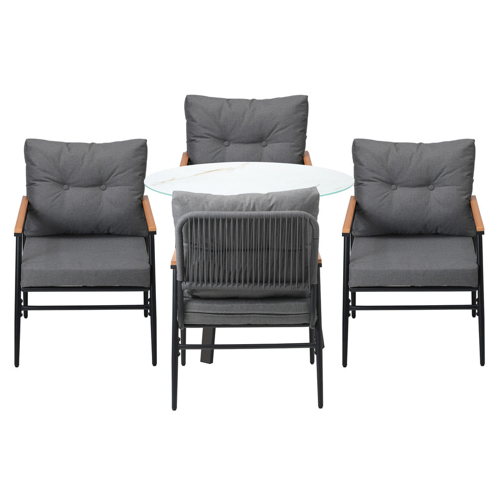 Livsip Outdoor Dining Set 5PC Lounge Setting Table Storage Shelf