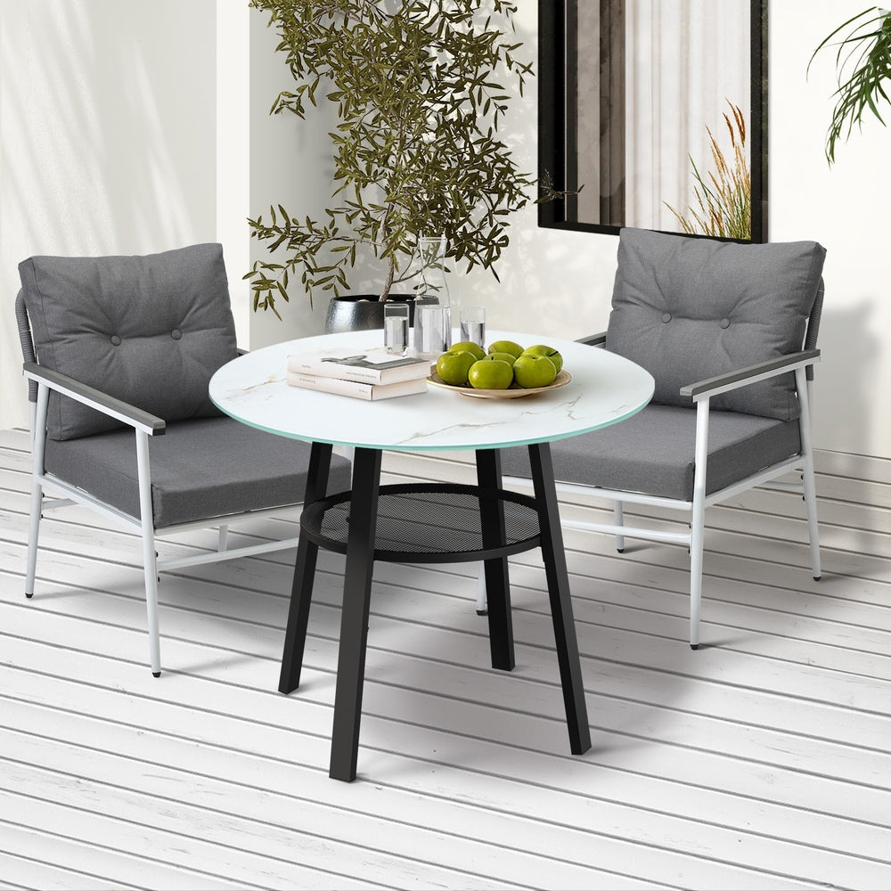 Livsip Outdoor Dining Set 2 Seater Marble Tempered Glass Table