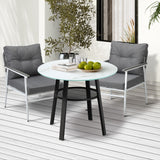 Livsip Outdoor Dining Set 2 Seater Marble Tempered Glass Table - Close-Up Angle