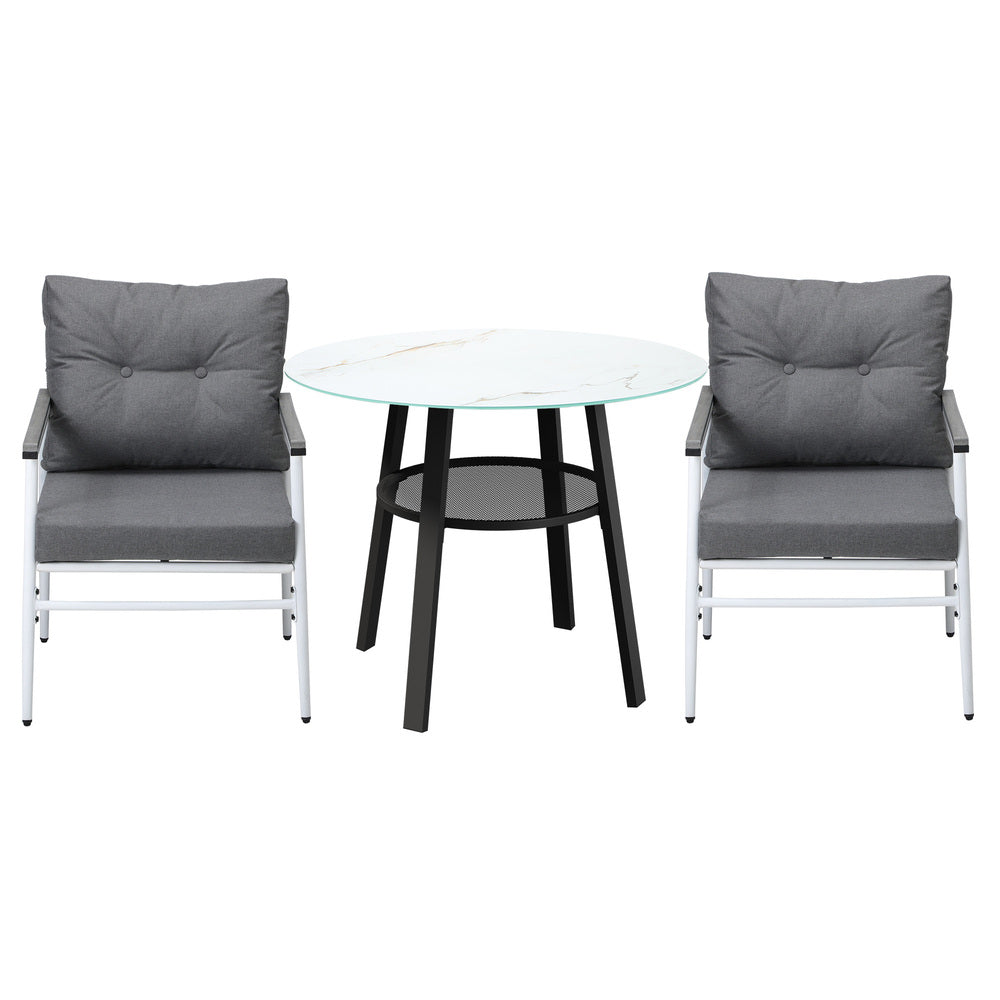 Livsip Outdoor Dining Set 2 Seater Marble Tempered Glass Table