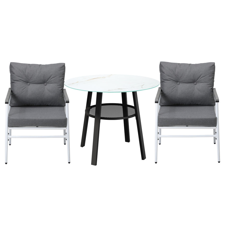 Livsip Outdoor Dining Set 2 Seater Marble Tempered Glass Table