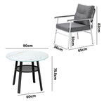Livsip Outdoor Dining Set 2 Seater Marble Tempered Glass Table