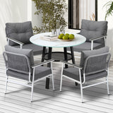 Livsip Outdoor Dining Set 4 Seater Marble Tempered Glass Table