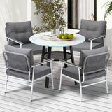 Livsip Outdoor Dining Set 4 Seater Marble Tempered Glass Table - Rear View