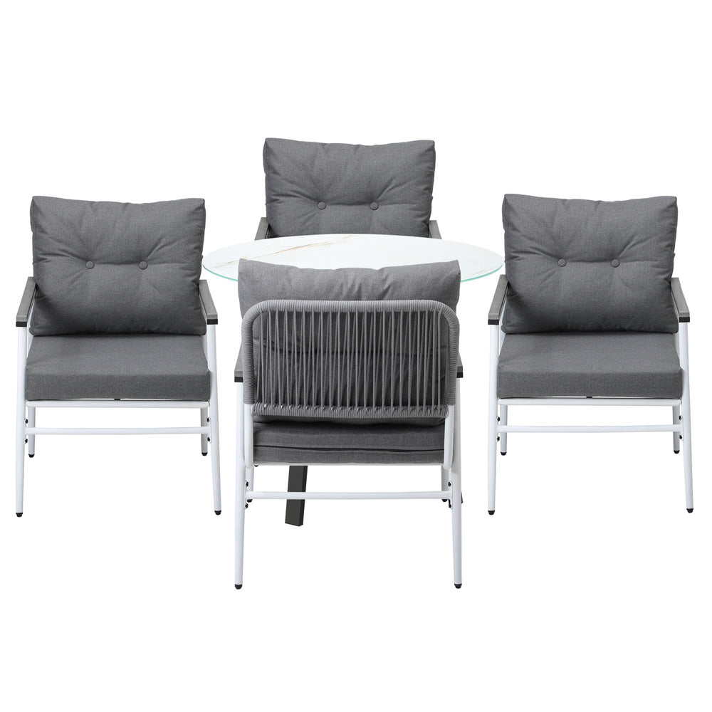 Livsip Outdoor Dining Set 4 Seater Marble Tempered Glass Table
