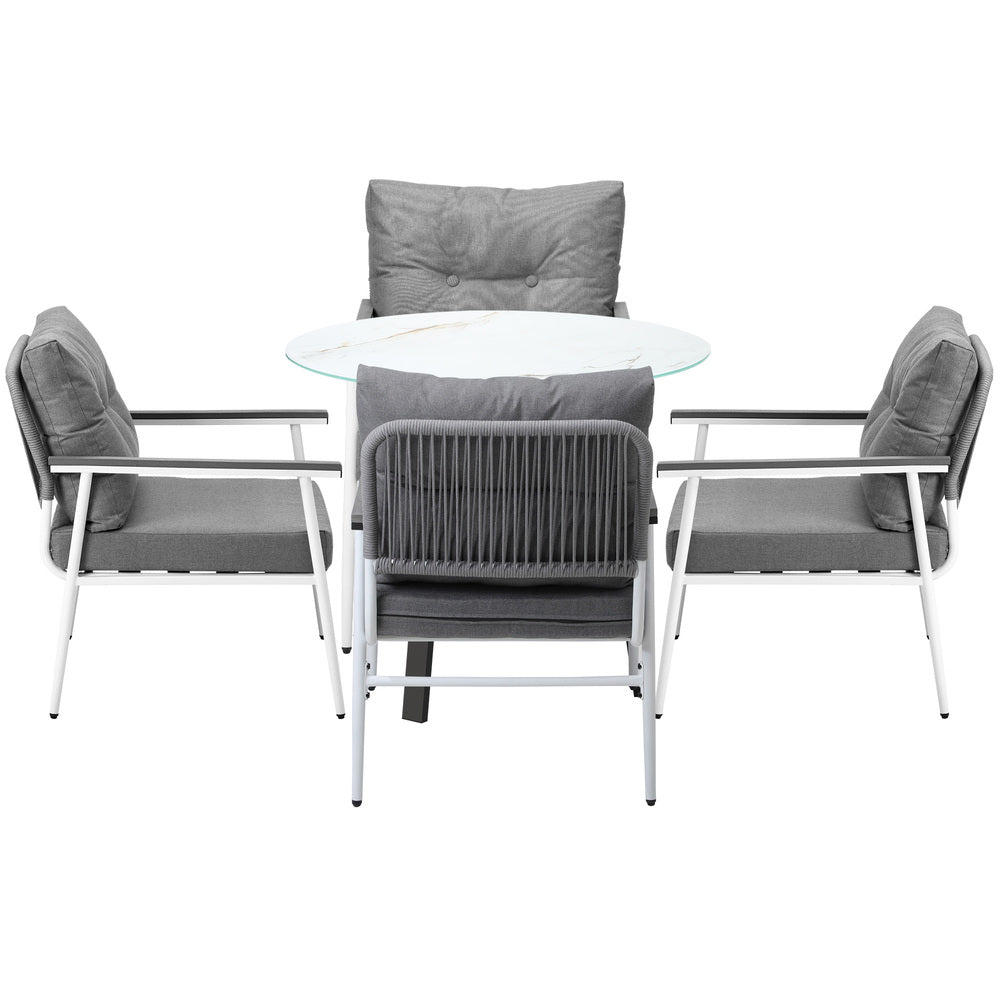 Livsip Outdoor Dining Set 4 Seater Marble Tempered Glass Table